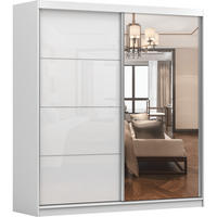 SCHWEBETÜRENSCHRANK MULTI 35 Weiß/Weiß Semigloss + Spiegel - ohne LED Beleuchtung 203 cm - Alufarben/Weiß, Glas/Holzwerkstoff (203/218/61cm) - imoebel24