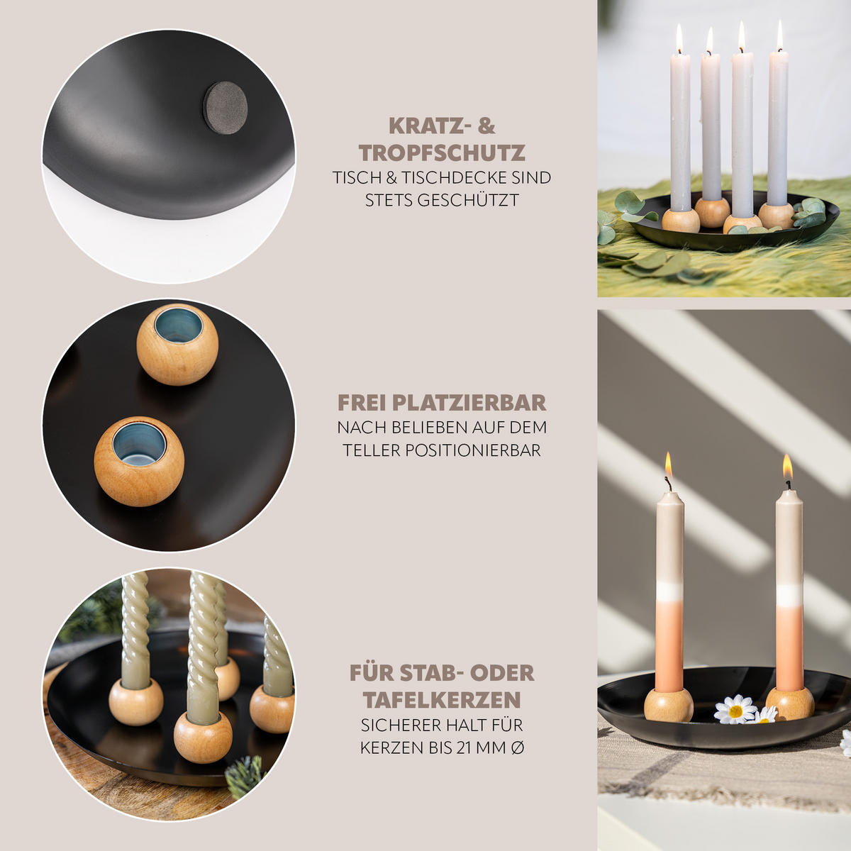 KERZENHALTER, schwarz - Schwarz, Metall (22.5/3.5/22.5cm) - bremermann