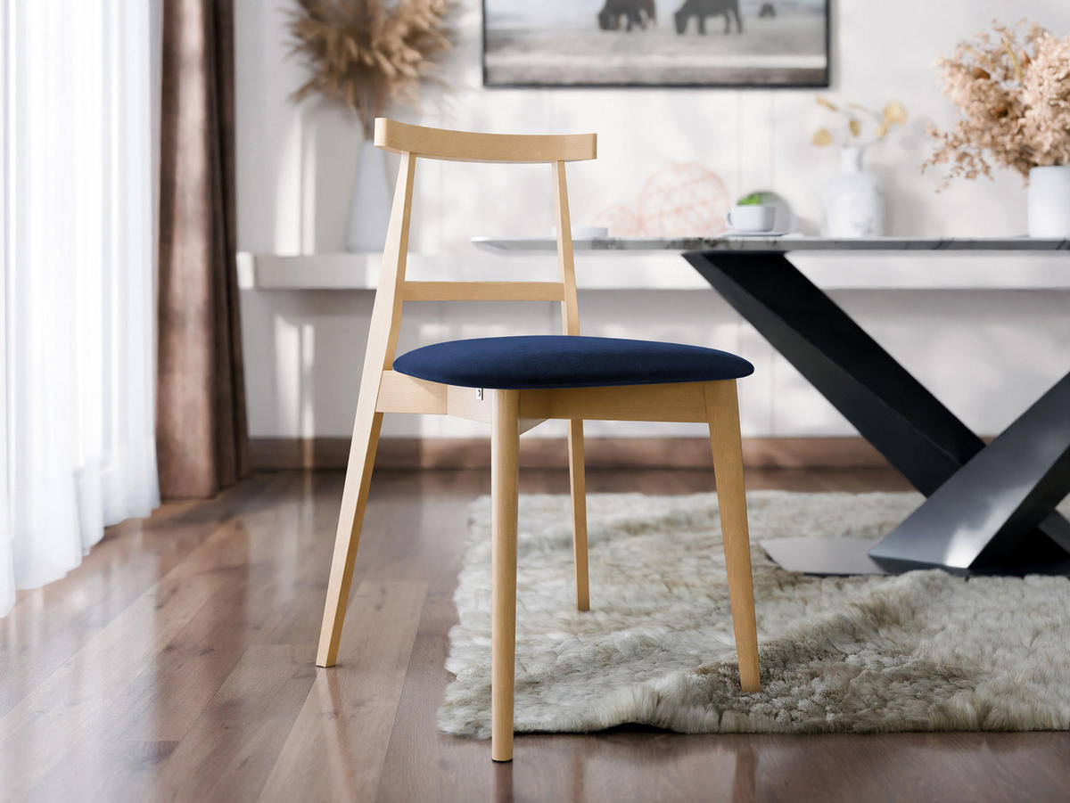 WOHNZIMMER STUHL KT71, Holzfarbe: Buche - Blau/Buchefarben, Holz/Textil (48/75/54cm) - MIRJAN24