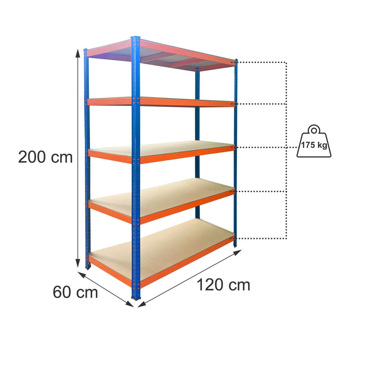 ETAGERĂ albastru portocaliu 5 niveluri metal - multicolor, material plastic/compozit lemnos (120/200/60cm) - Relaxdays