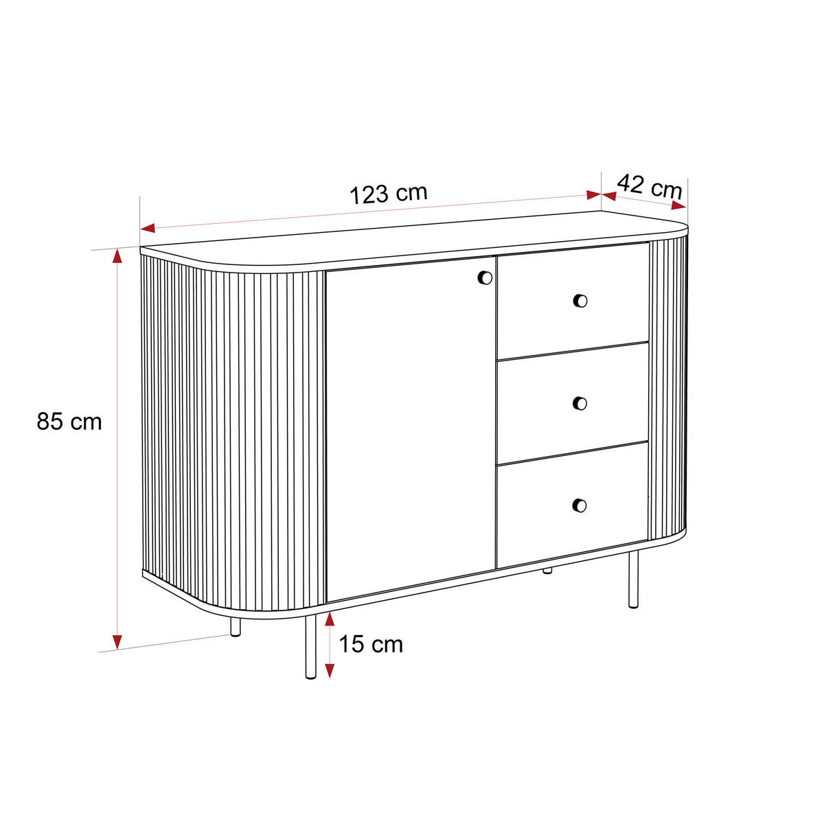 KOMMODE OVALINE 123 cm, 3 Schublade(n) Cremona-Eiche - Eichefarben, Holzwerkstoff/Metall (123/85/42cm) - Idohome