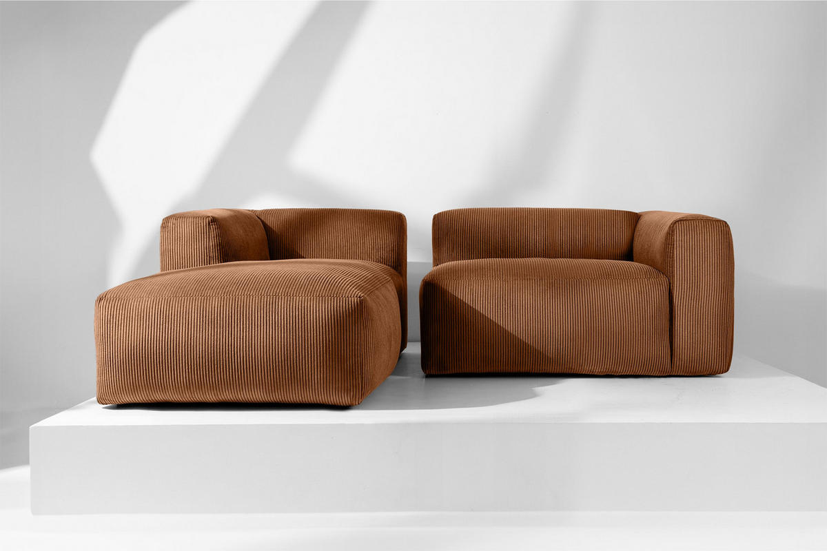 ECKMODULSOFA-LINKS BUFFO 3/4 Sitzer mit extrem weicher Sitzfläche, Kordstoff, ore - Orange, Textil (237/180cm) - KONSIMO®