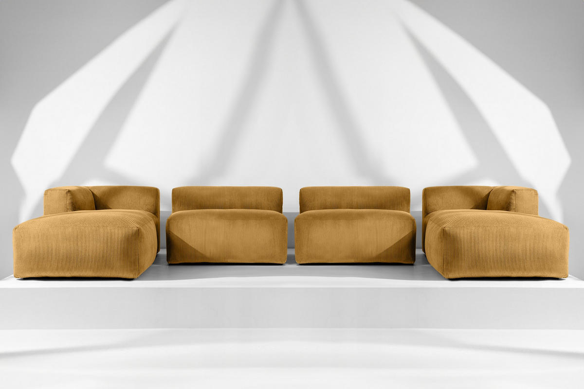 PANORAMA-ECKSOFA BUFFO 7/8 Sitzer mit extrem weicher Sitzfläche, Kordstoff, gelb - Gelb, Textil (424/73/180cm) - KONSIMO®