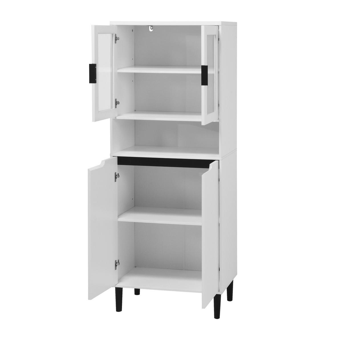 VITRINENSCHRANK aus MDF 60x35x160 cm Weiß mit Glastüren, verstellbarem Einlegeboden und Kippsicherung - Weiß, Holzwerkstoff (60/160/35cm) - Modfu