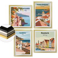 WANDBILDER 4er Set - 50x50 cm & 40x60 cm Goldrahmen - Ansichten europäischer Häfen - Goldfarben, Kunststoff (50/50cm) - ArtPrintCave