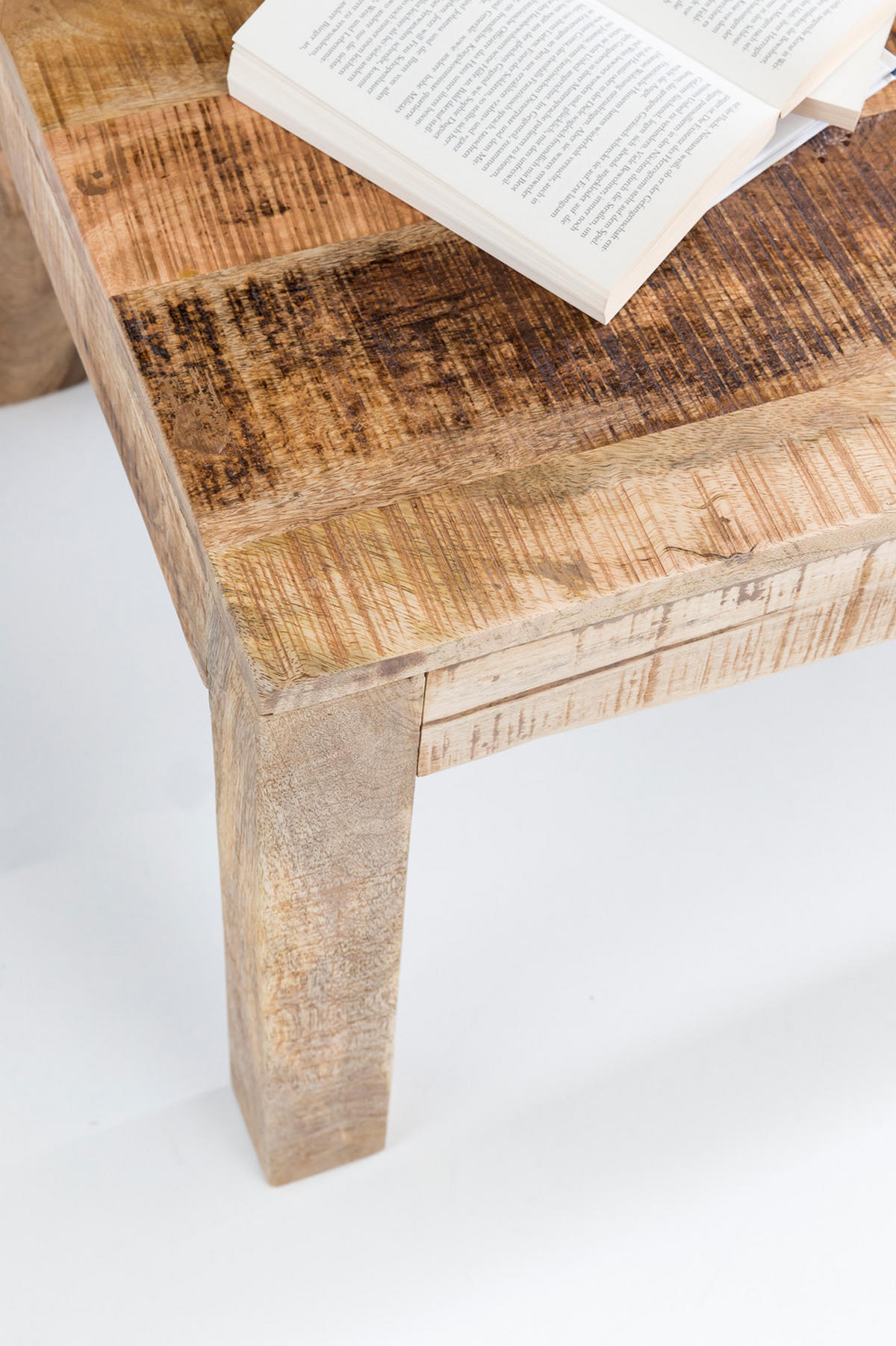 COUCHTISCH aus recyceltem Mango-Holz im Shabby-Chic Stil mit großer Tischplatte, Beige 110x60x47 cm - Beige, Holz (60/110/47cm) - KADIMA DESIGN