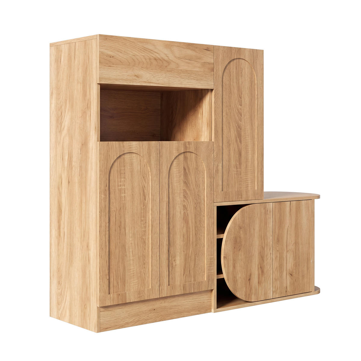 SCHUHSCHRANK mit Sitzbank 5 Türen Stauraum Natur Modern - Naturfarben, Holzwerkstoff (130/110.5/35cm) - FLIEKS