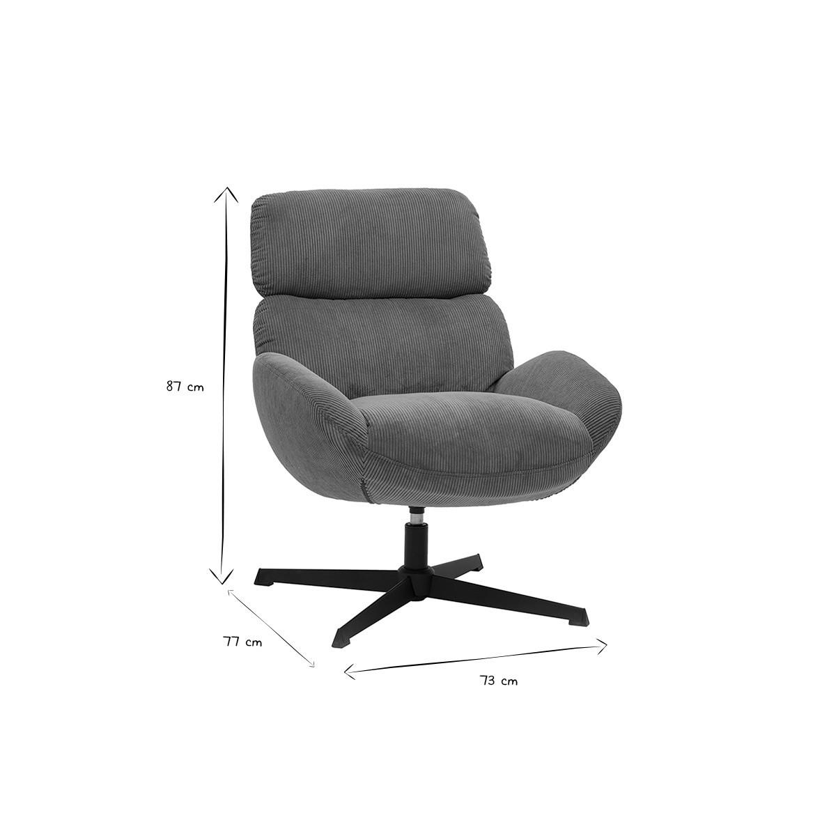 SCHWENKSESSEL Ripp-Velours Khaki Metall Schwarz KLEM - Grün, Textil (77/87/73cm) - Miliboo