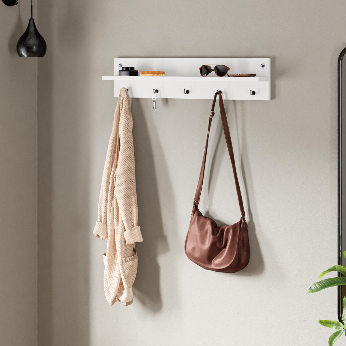 GARDEROBENPANEEL Sulkava - Weiß, Holzwerkstoff (80/18/11cm) - [en.casa]