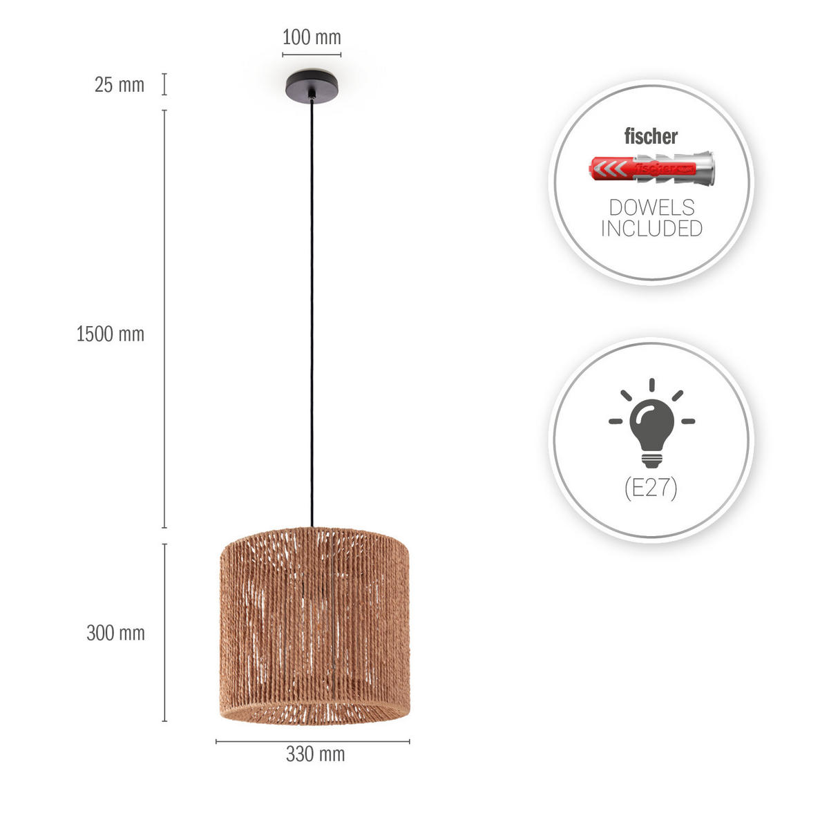 PENDELLEUCHTE Hugo Pd1 Ramira - Schwarz, Metall (33/33/30cm) - Paco Home