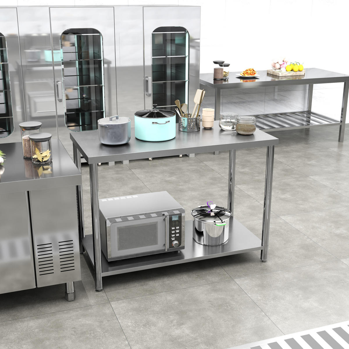 WERKBANK DE-18997 Edelstahl, 2 Ablagen, 120x60 cm Silber - Silberfarben, Metall (60/86/120cm) - ComfortXL