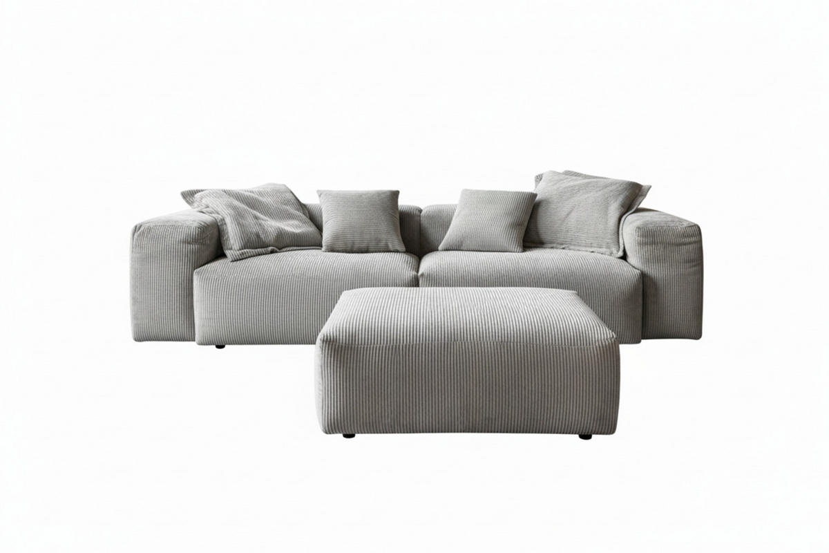 SOFA CELESTE Hellgrau Cord - Hellgrau/Schwarz, Kunststoff/Textil (302/72/114cm) - KAWOLA