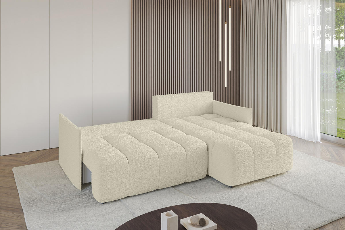 ECKSOFA Ottomane rechts LONLI-L 251x189x68 Creme Bouclé - Creme, Holzwerkstoff/Kunststoff (189/251cm) - ALTDECOR