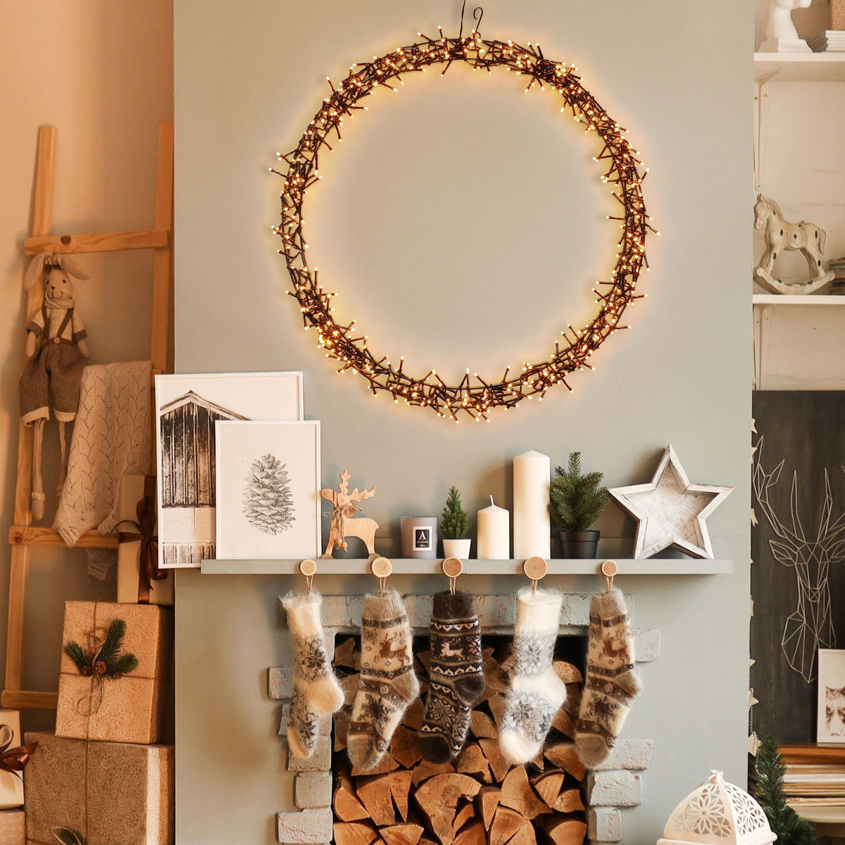 LED LICHTERKRANZ Ø58 cm 500 LEDs Warmweiß - Schwarz, Metall (58/6.5/58cm) - ECD-Germany