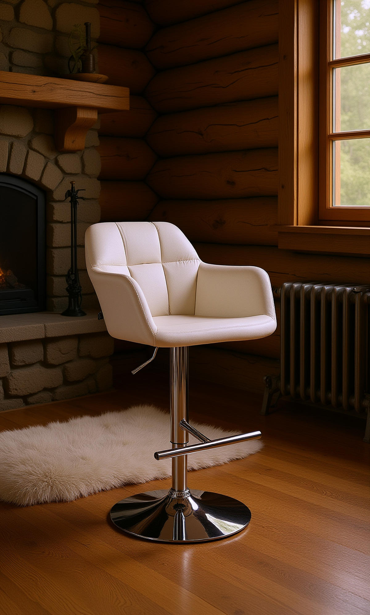 BARHOCKER Nardo Samt chrom creme - Chromfarben/Naturfarben, Textil/Metall (57/118/59cm) - TPFLiving
