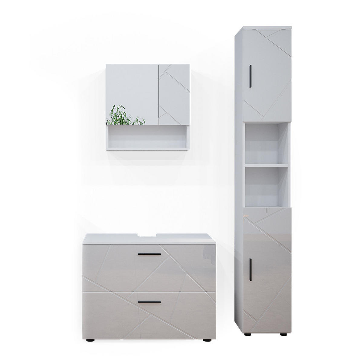 BADMÖBEL-SET Irma Weiß Hochglanz 3 Teile mit Schubladenschrank und Hochschrank - Weiß Hochglanz/Weiß, Holzwerkstoff (80/58.6/41cm) - Vicco