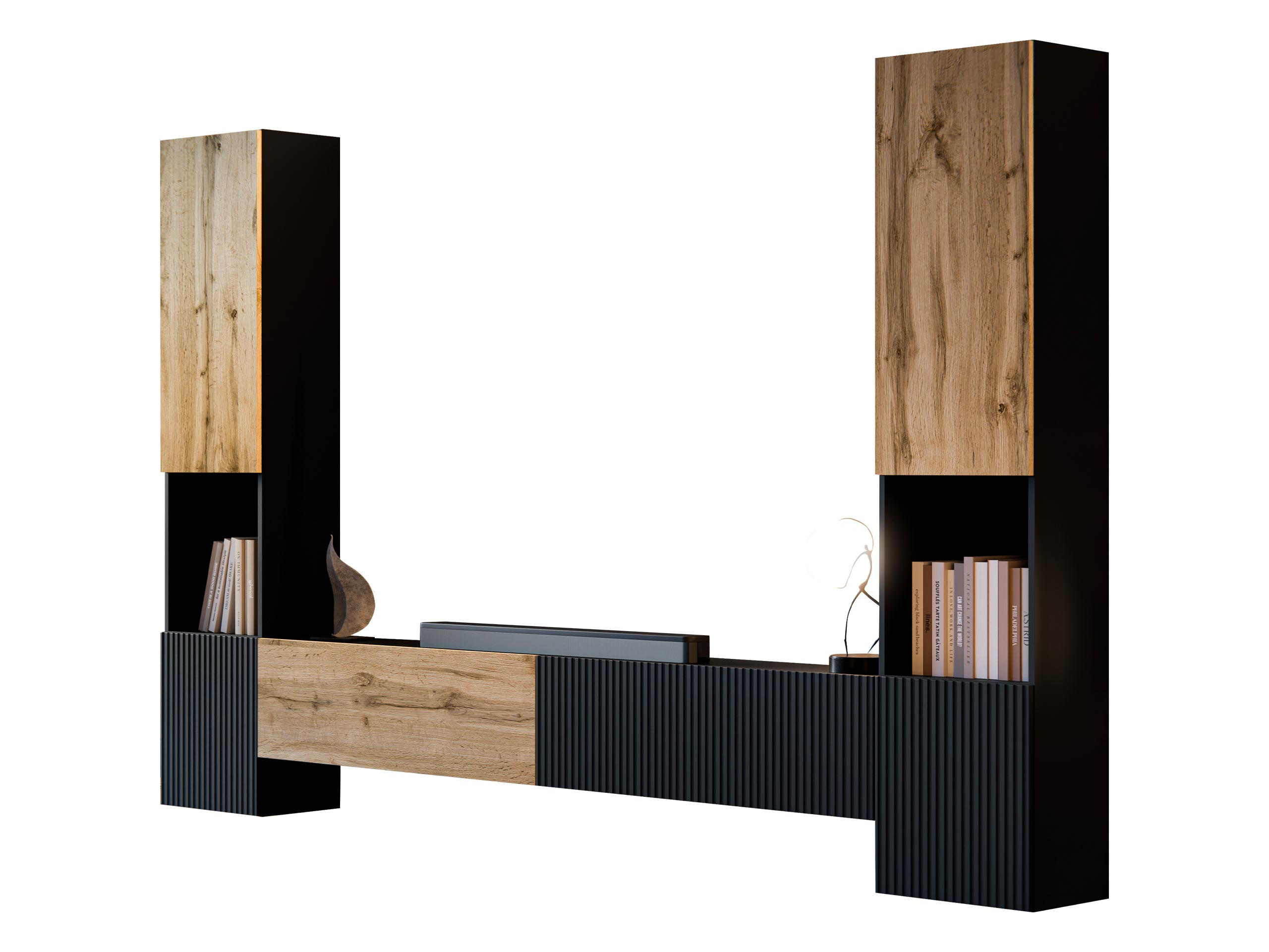 WOHNWAND Capital III - Eiche Wotan/Schwarz, Holzwerkstoff (200/31/30cm) - MIRJAN24