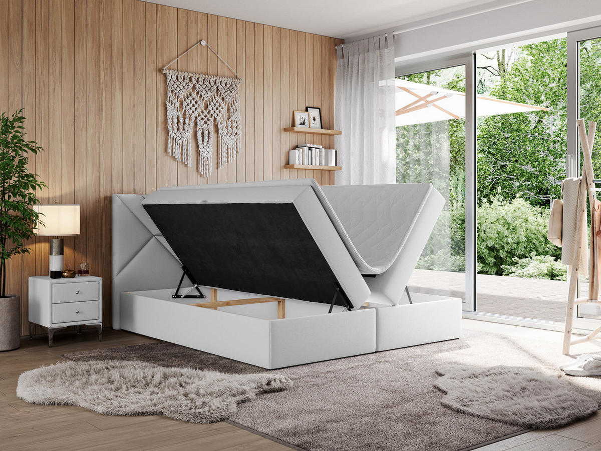 BOXBETT NEOMI 120/200 - Weiß Kunstleder - H3 - Topper T25 - Weiß, Holz/Textil (120/200cm)