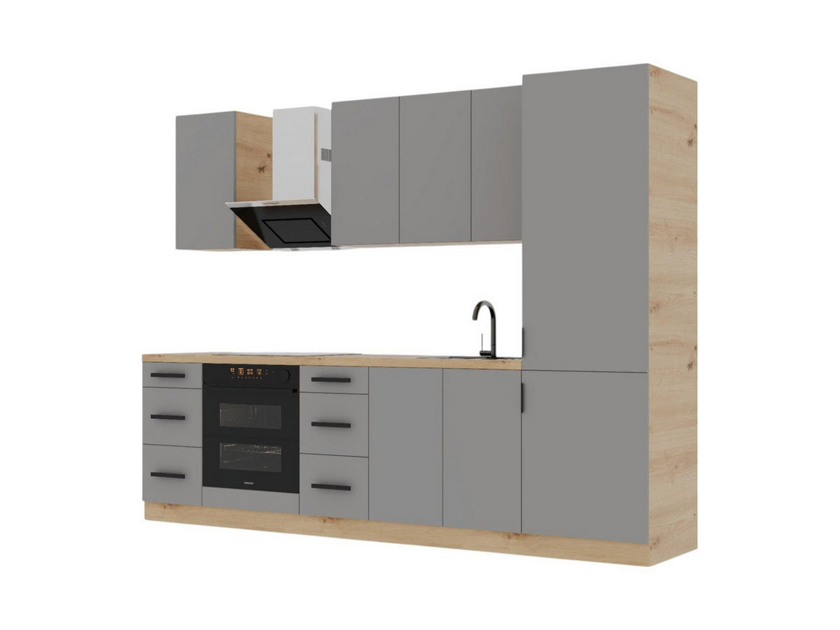 KÜCHENZEILE 280 cm – Nexa K98-G280 – in Beige / Matt - Beige/Schwarz, Holz/Metall (280/212/58cm) - ROYAL24_MARKT