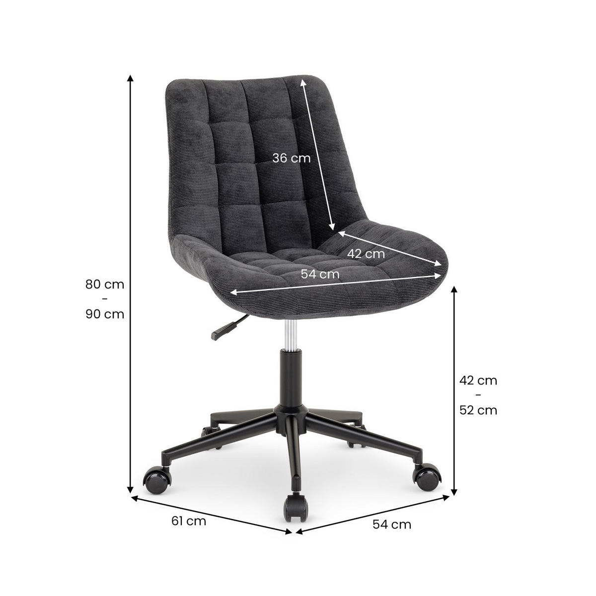 DREHSTUHL VASILO - Schwarz, Textil (54/80/61cm) - IDIMEX