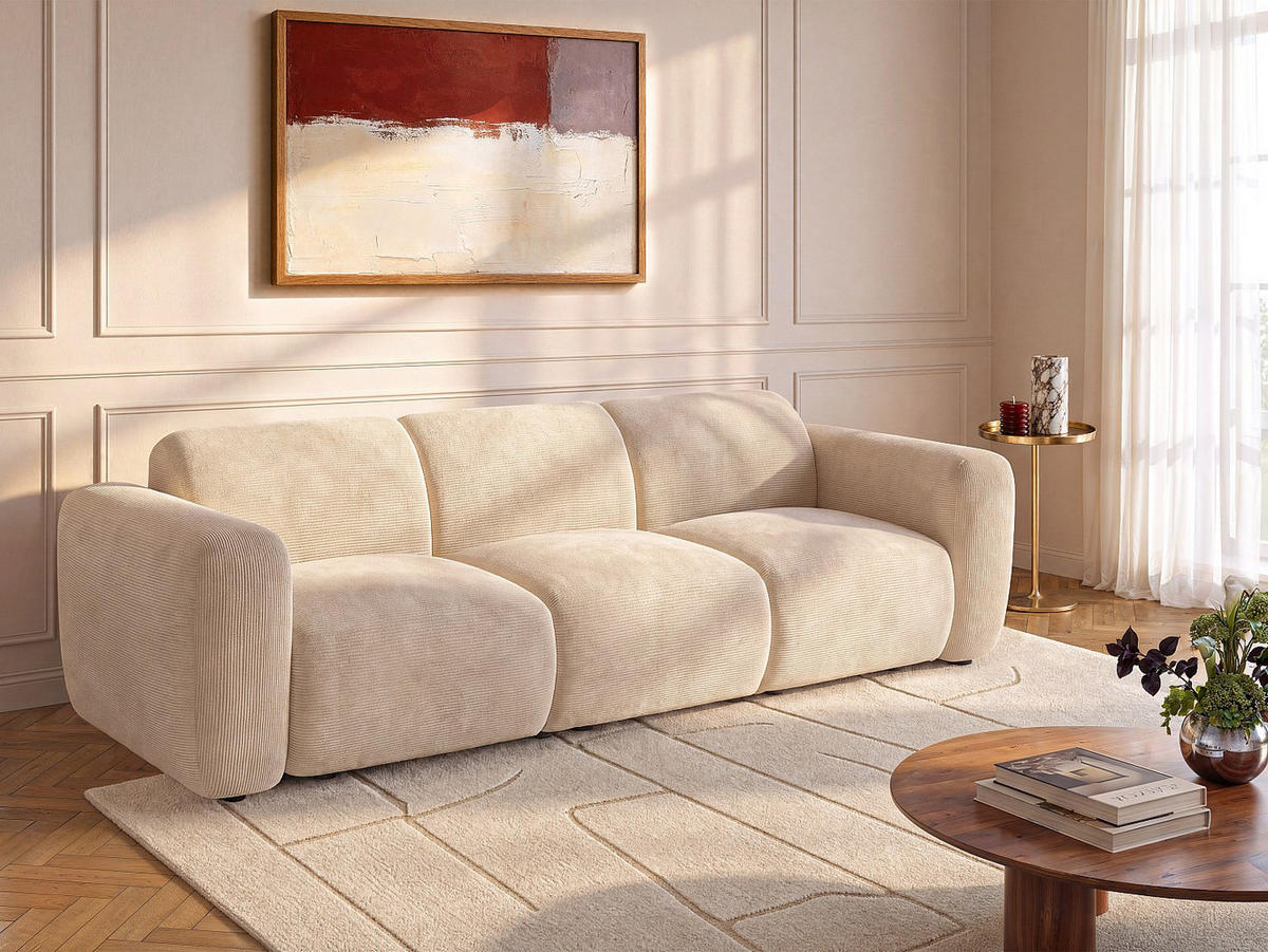 MODULIERBARES Sofa - 4 Personen - samt - beige Pogni - Sandfarben, Textil (281/73/97cm) - Vente-Unique