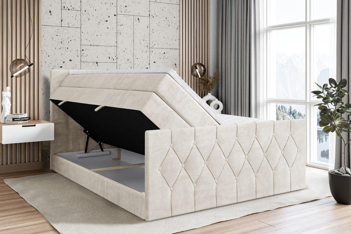 BOXSPRINGBETT VELANTO-Z KING - 200 x 200 - H3/H4 - Ecru - Ecru, Holzwerkstoff (200/200cm) - ALTDECOR