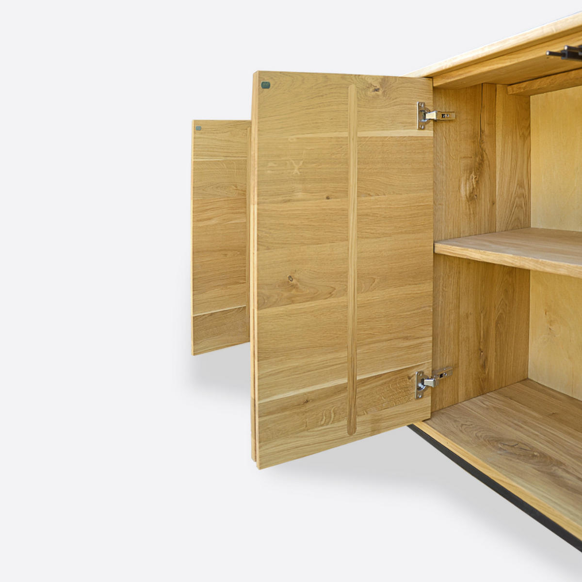 EICHEN-KOMMODE mit Schränken aus Massivholz und Metall MERIS I - Eichefarben, Holz (160/90/35cm) - Rawood Furniture