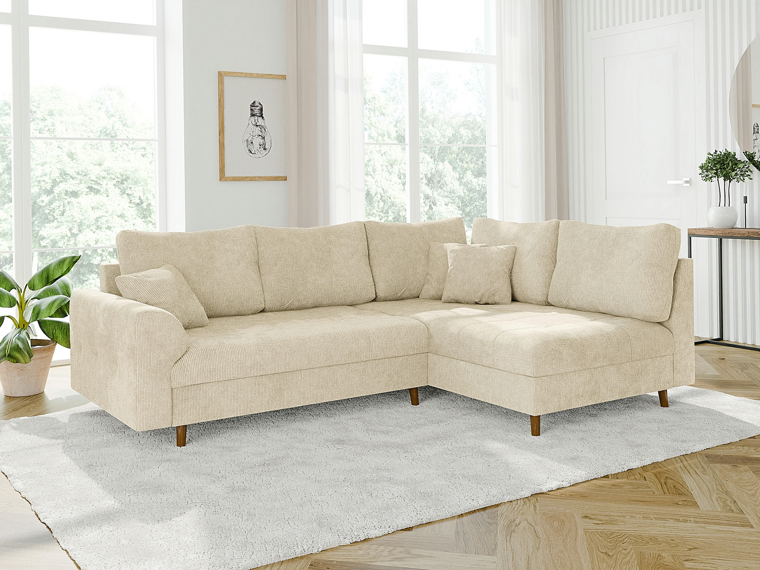 ECKSOFA Sigurd Beige Chenille - Ottomane rechts - Beige/Braun, Holz/Textil (231/161cm) - S-Style Möbel
