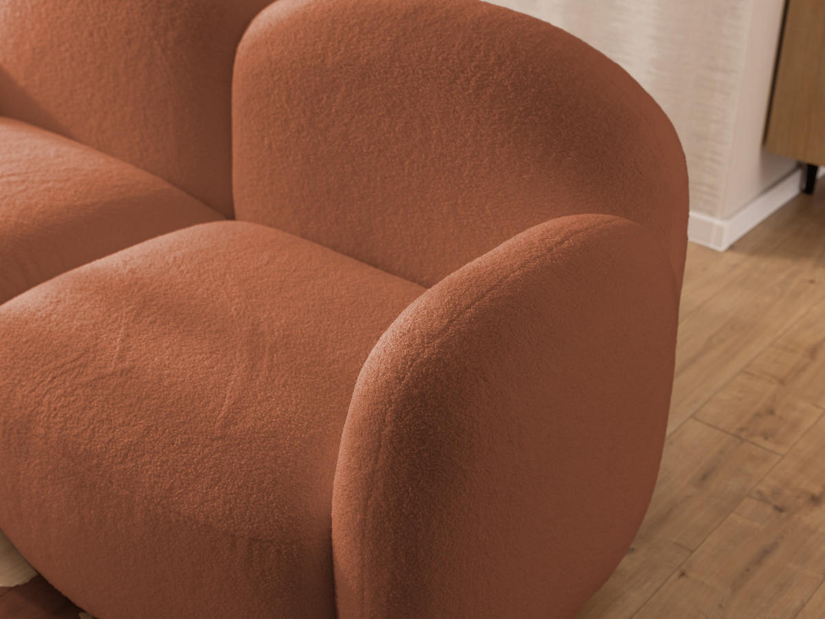 ECKSOFA Nuvola mit abgerundetem Design Terrakotta Bouclé-Stoff - Ottomane Links - Terra cotta/Schwarz, Holz/Kunststoff (268/146cm) - S-Style Möbel