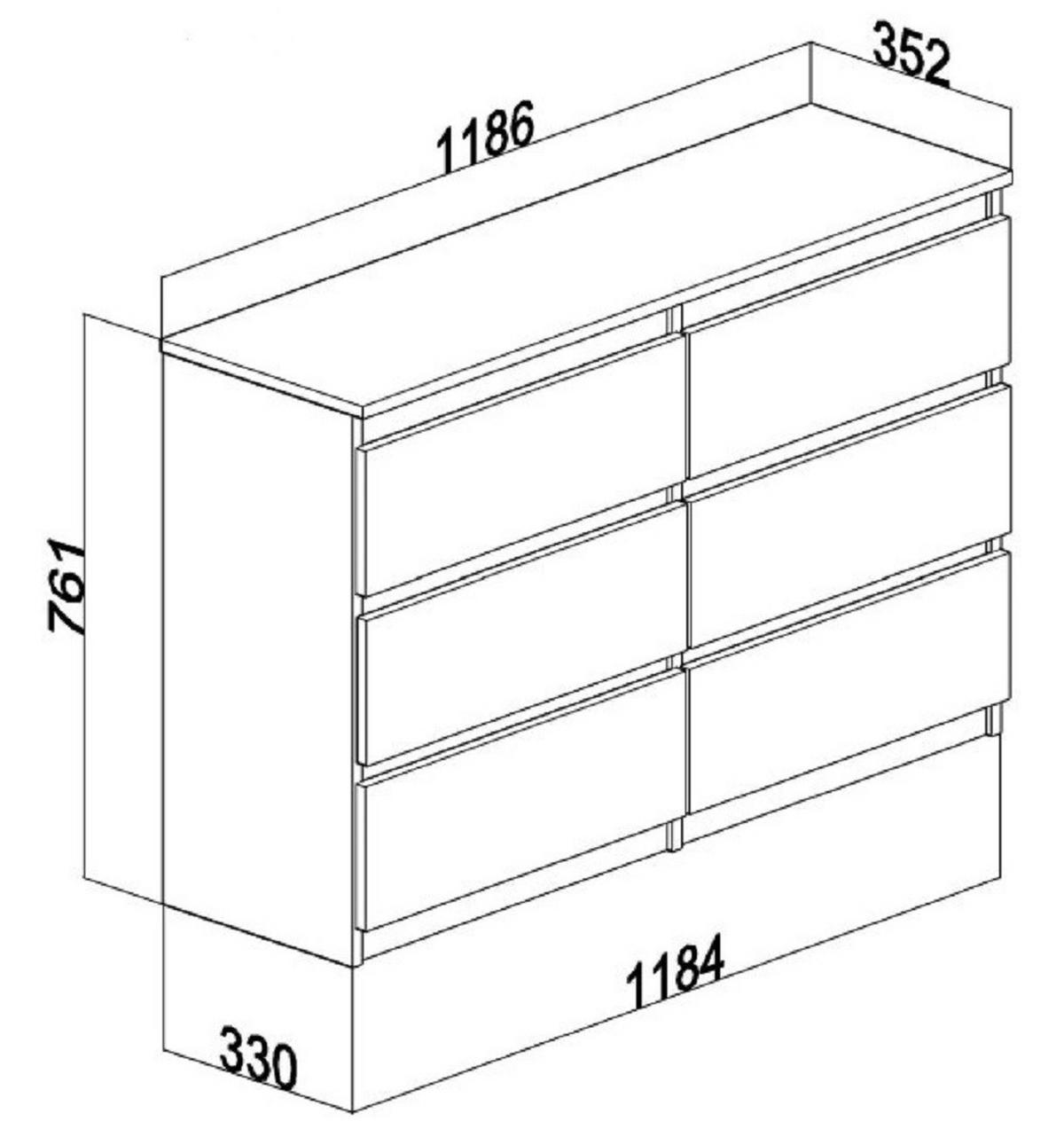 KOMMODE mit 6 Schubladen 120 cm weiß glanz - Weiß Hochglanz, Holzwerkstoff (120/76/35cm) - EMIX24