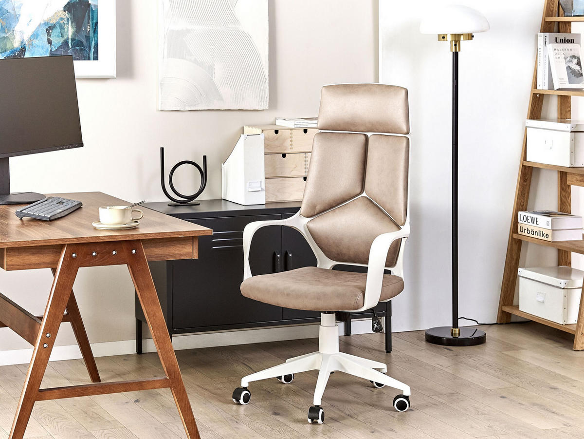 BÜROSTUHL Taupe/Weiß Delight - Beige, Kunststoff/Textil (64/116/64cm) - Beliani