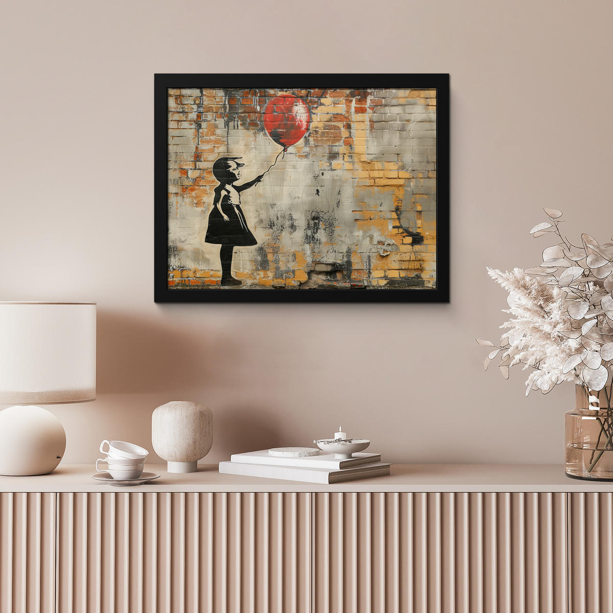ZARÁMOVANÝ PLAGÁT Graffiti - Banksy - Dievča - Street art 40x30 cm - piesková, papier (40/30cm) - MuchoWow