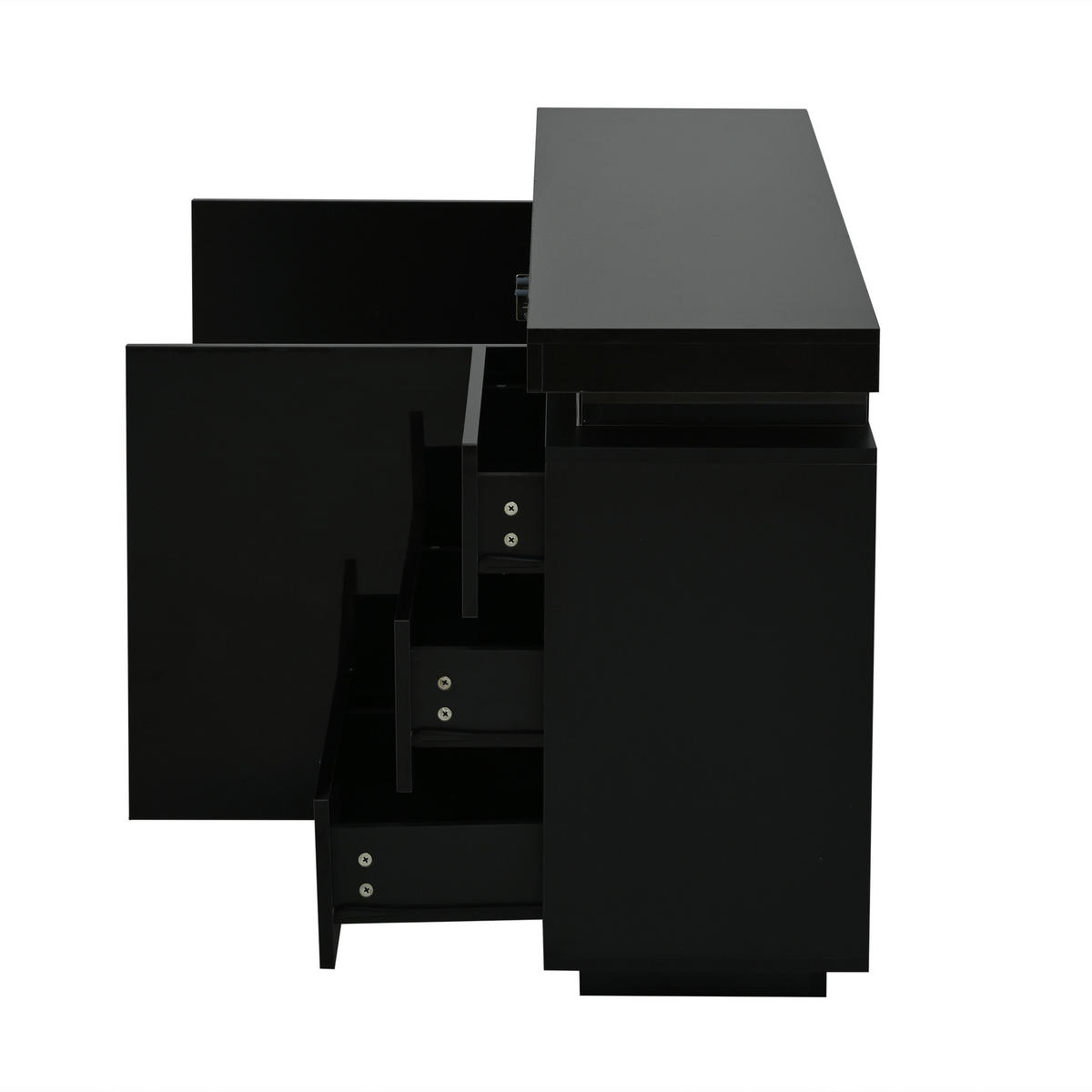 SIDEBOARD LED Hochglanz 2 Türen 3 Schubladen Schwarz 140cm modern - Schwarz, Holzwerkstoff (38/72/140cm) - FLIEKS