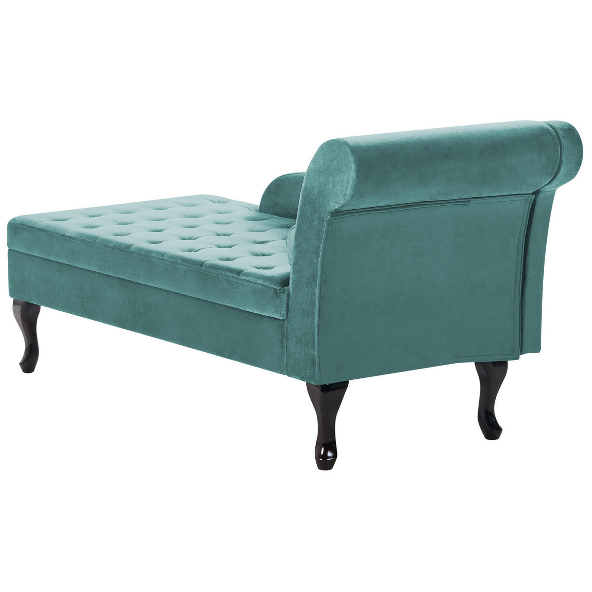 CHAISELONGUE Samtstoff blaugrün mit Bettkasten rechtsseitig Pessac - Blau/Schwarz, Textil (145/71/62cm) - Beliani