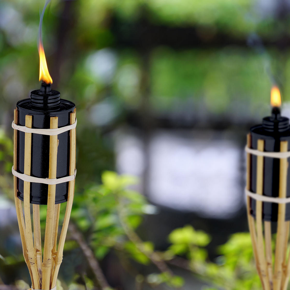 10XGARTENFACKEL - Hellbraun, Holz/Metall (80cm) - Relaxdays