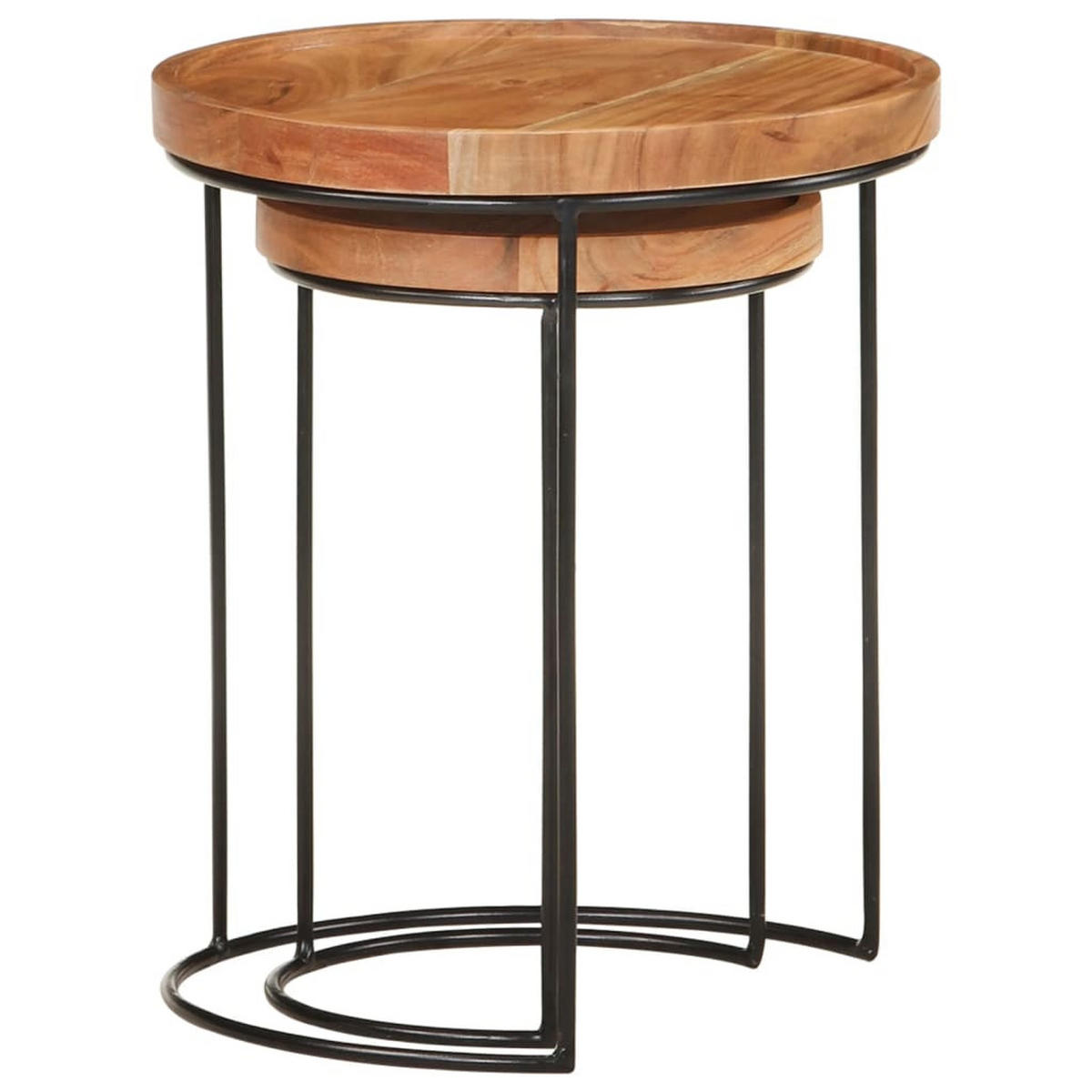 2-TLG. Couchtisch-Set Massivholz Akazie und Stahl - Braun, Holz (36/36/42cm) - furnicato