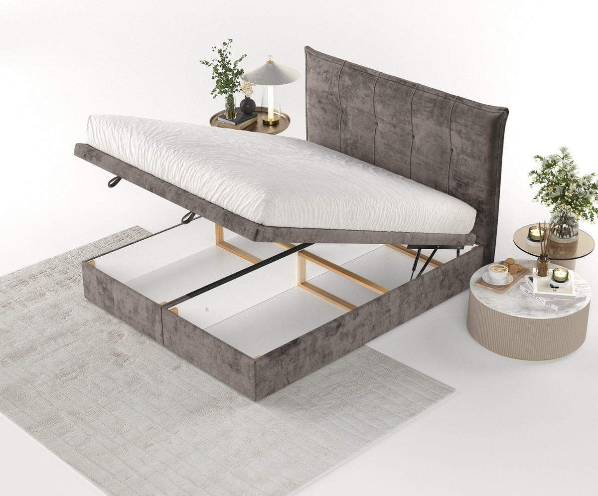 POLSTERBETT Liano mit Stauraum 120/200 cm Braun im Lotta Stoff - Schwarz/Braun, Holz/Holzwerkstoff (120/200cm) - AltaBeds