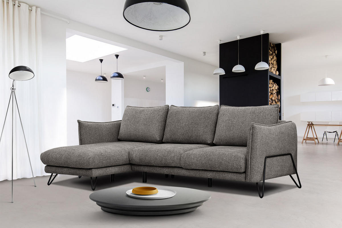 ECKSOFA HOSTEN 4-Sitzer, braun - Schwarz/Braun, Holzwerkstoff/Textil (158/269cm) - Courtois Laville