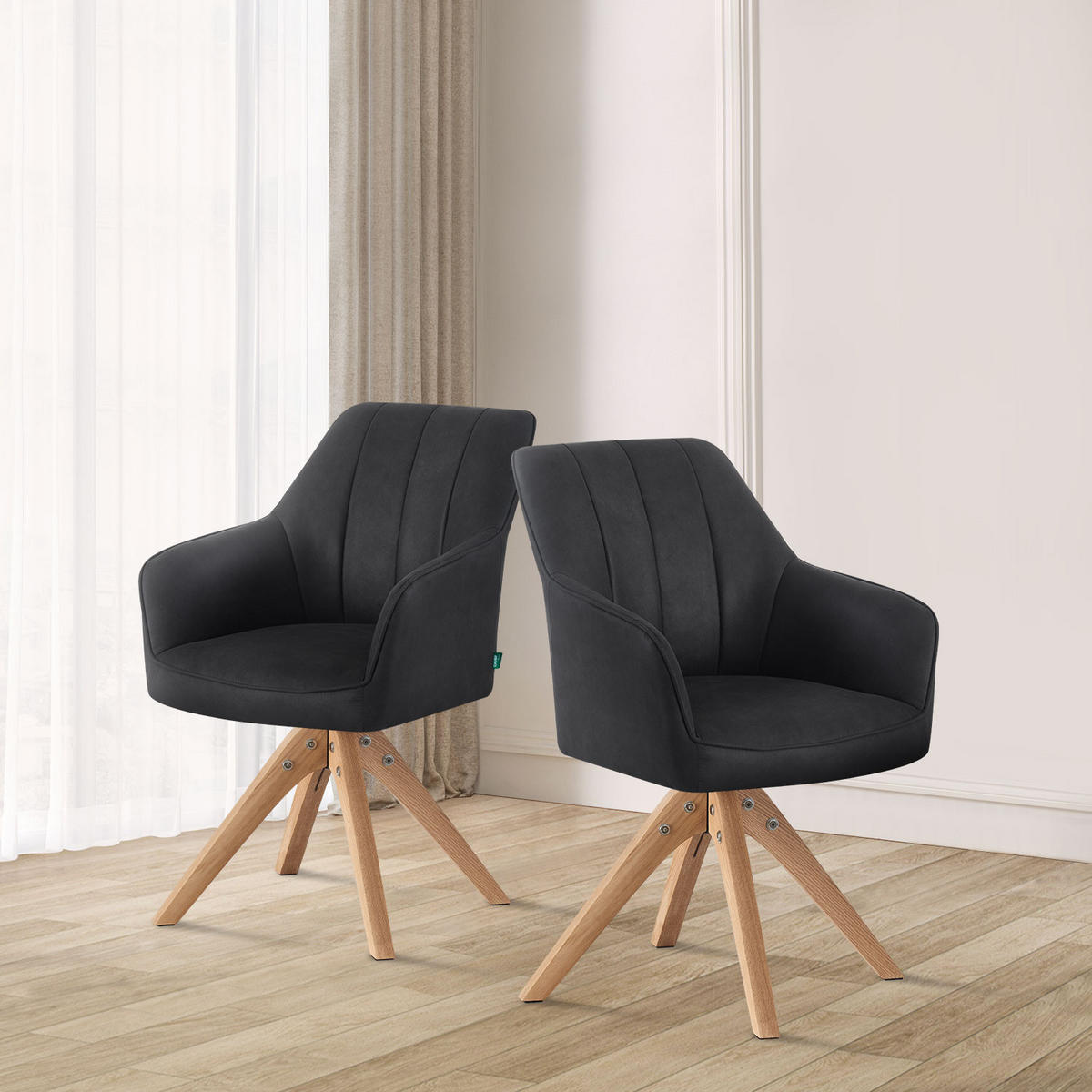 ESSZIMMERSTUHL THOMAS-ELLY 2er-Set 360°drehbar - Schwarz, Holz/Textil (57/85/62cm) - DUBI Möbel