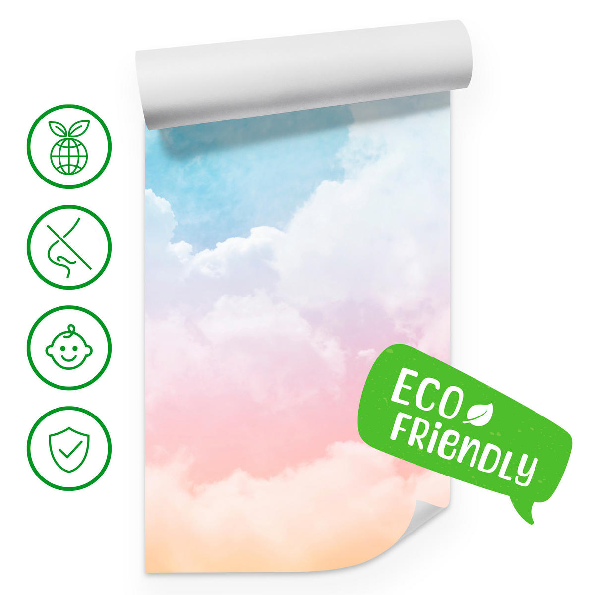 FOTOTAPETE für Kinderzimmer bunte Wolken Abstraktion 500x350 - Blau/Violett, Papier (500/350cm) - Muralo