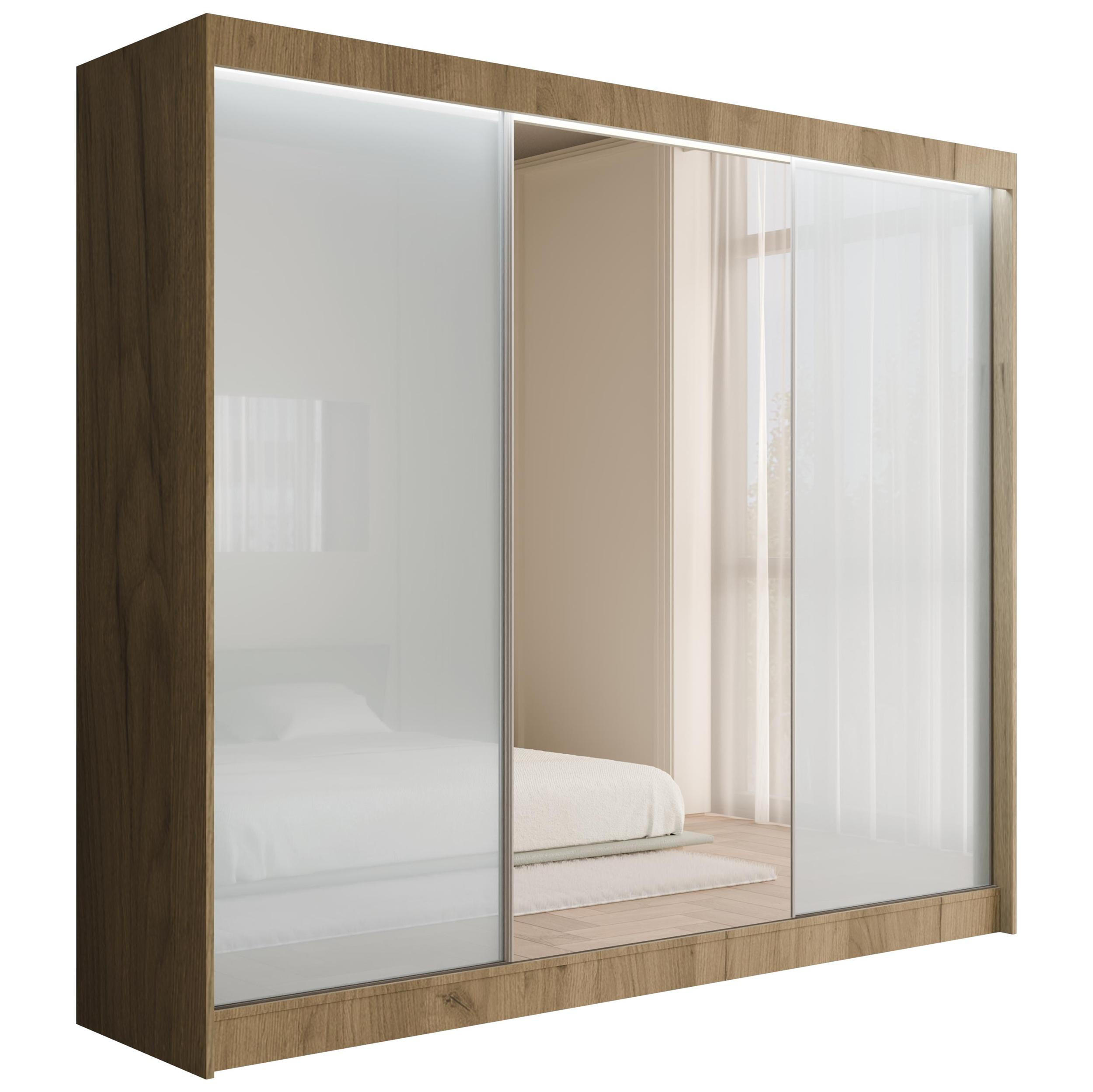 KLEIDERSCHRANK VESLI mit LED - 250 cm - Braun|Weiß - Braun/Weiß, Holzwerkstoff (250/215/61cm) - ALTDECOR