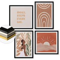 WANDBILDER 4er-Set - 50x50 cm & 40x60 cm Schwarzer Rahmen - abstrakte Formen im Boho-Stil - Schwarz, Kunststoff (50/50cm) - ArtPrintCave