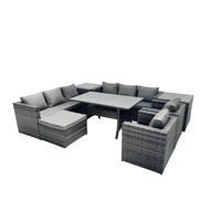 SITZGRUPPE mit Beistelltisch,Hockern Polyrattan Dunkelgrau 9-Sitzer - Dunkelgrau/Grau, Glas/Kunststoff - Fimous