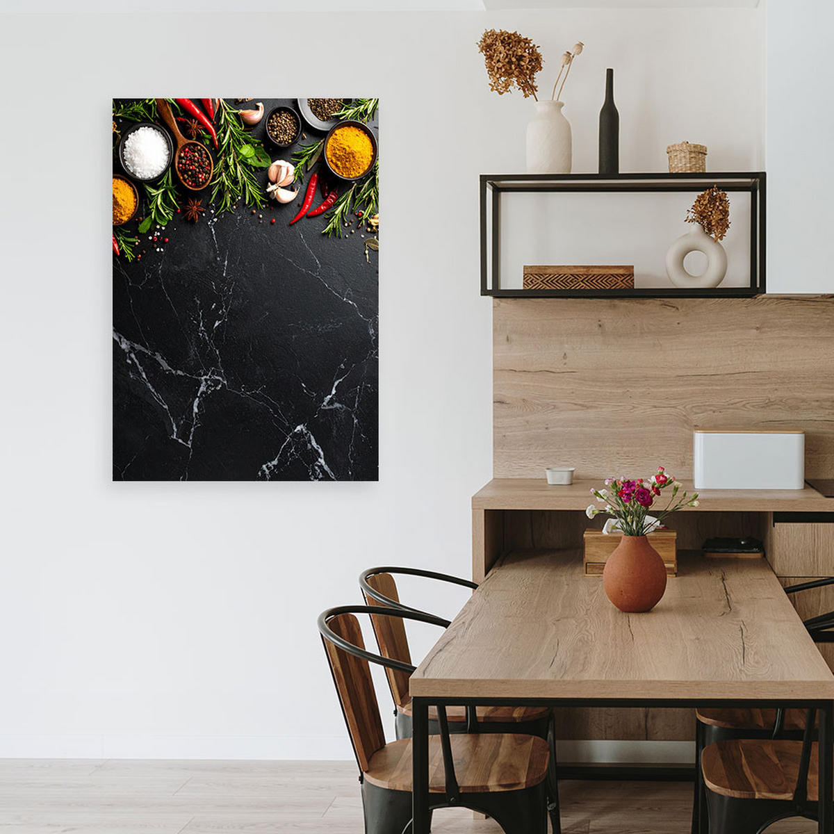 LEINWANDBILD Bunte Gewürze und Kräuter Marmor 60x90cm - Multicolor, Textil (60/90cm) - Feeby