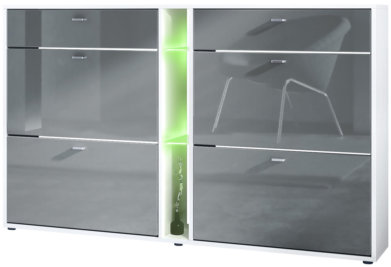 SCHUHSCHRANK Today Fronten in Grau Hochglanz - Grau, Holzwerkstoff (155.5/95/28cm) - Vladon