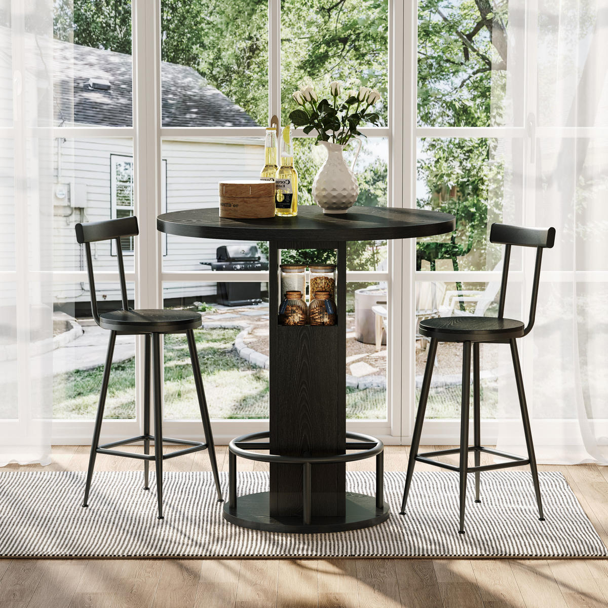 ESSTISCH-SET rund 80 cm Schwarz 3-tlg. - Schwarz, Metall (80/91.5/80cm) - Meubliv