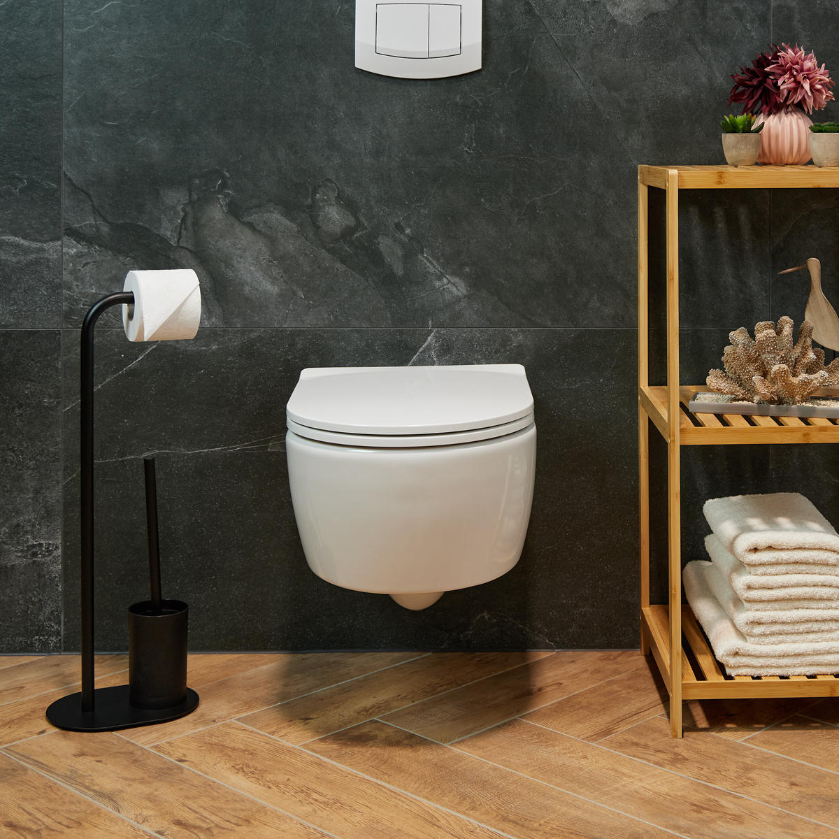 WC-GARNITUR - Schwarz, Kunststoff/Metall (23/64.5/17cm) - Relaxdays