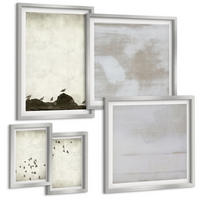BILDER SET 5er Set - 50x50 cm & 20x30 cm & 40x60 cm Silberner Rahmen - Minimalistische Vögel im Flug - Silberfarben, Kunststoff (40/60cm) - TULUP