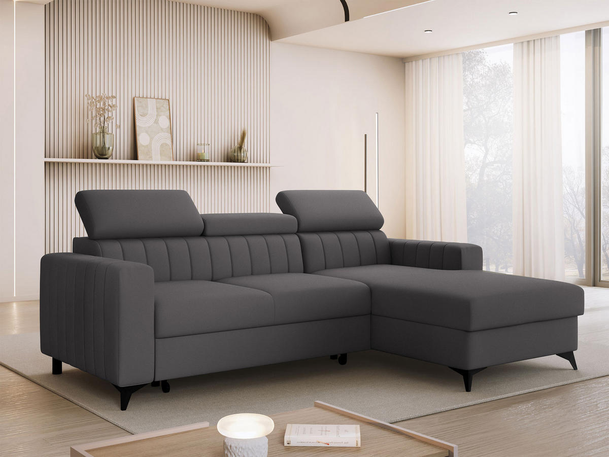 COLTAR Milano, Dreapta 2R+LC - negru/gri, material textil/lemn (172/236cm) - MIRJAN24
