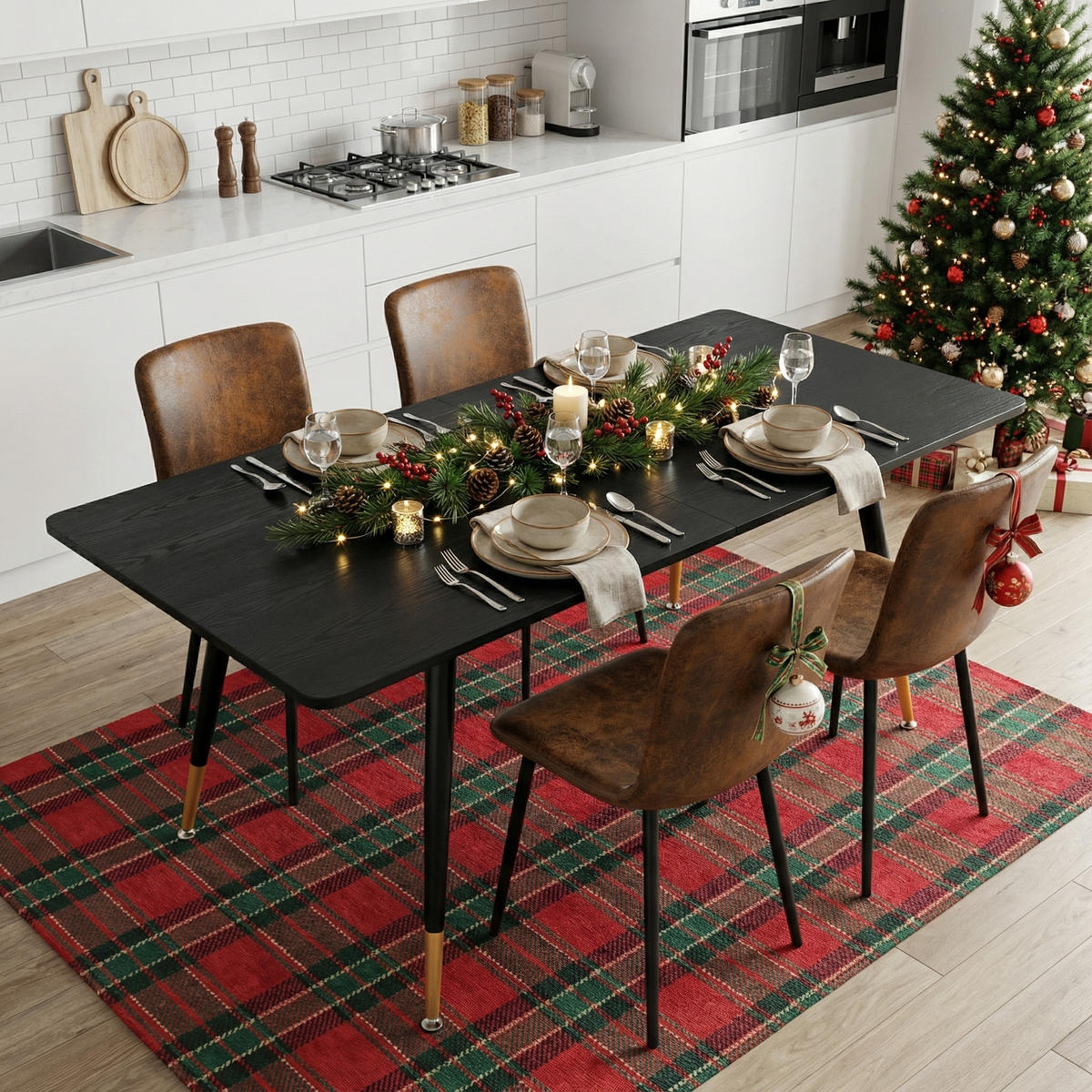 ESSTISCH SET mit ausziehbarem Tisch und 4 bequemen Stühlen - Schwarz/Braun, Holzwerkstoff/Metall (80/75/160cm) - Urban Meuble